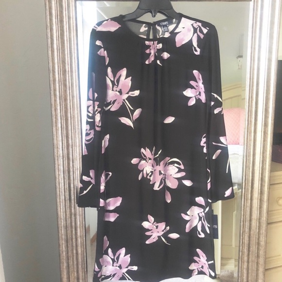 Chaps || NWT || Black & Purple Floral Dress || Medium - Picture 2 of 7